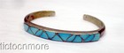 VINTAGE SIGNED SKJ KALLESTEWA NAVAJO INDIAN TURQUOISE GEOMETRIC INLAY CUFF — photo 1