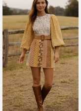 ZIMMERMANN High-Neck Patchwork Linen Mini Dress Floral blue cream