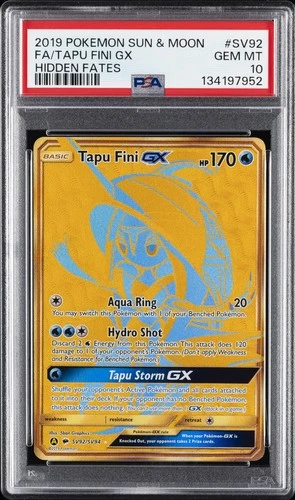2019 POKEMON SUN & MOON HIDDEN FATES #SV92 FULL ART/TAPU FINI GX PSA 10