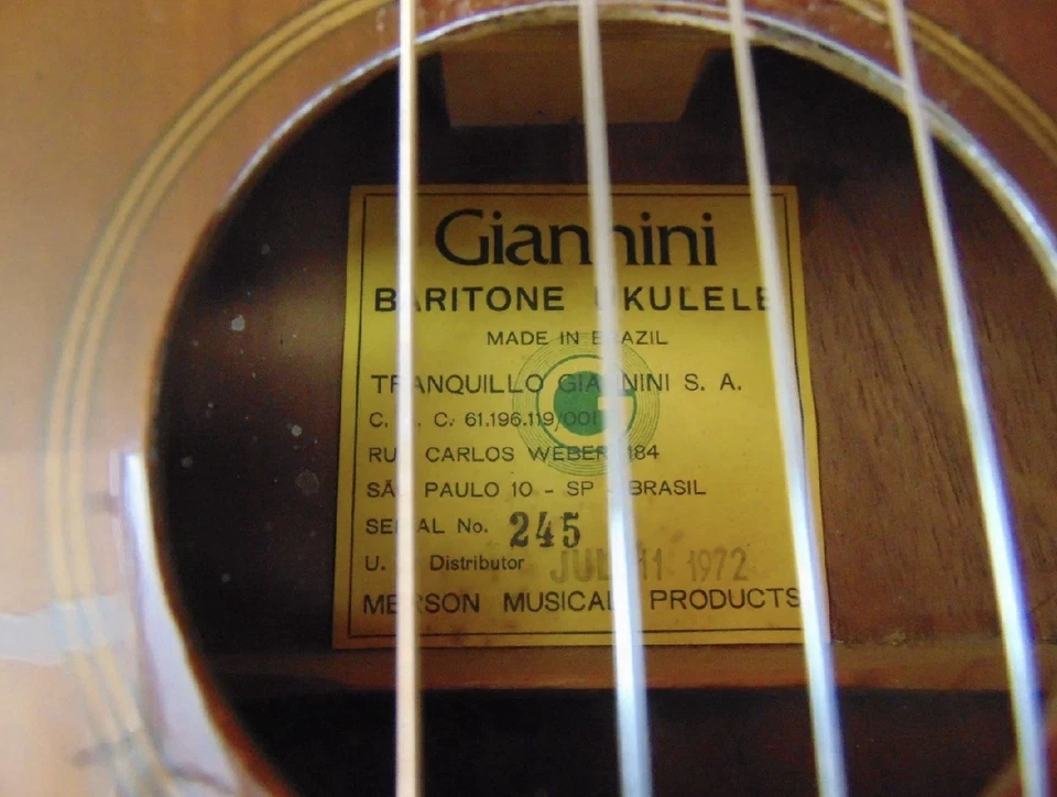 Vintage Giannini Baritone Ukulele Brazil Mahogany 1972 + Case Excellent - Image 4 of 4