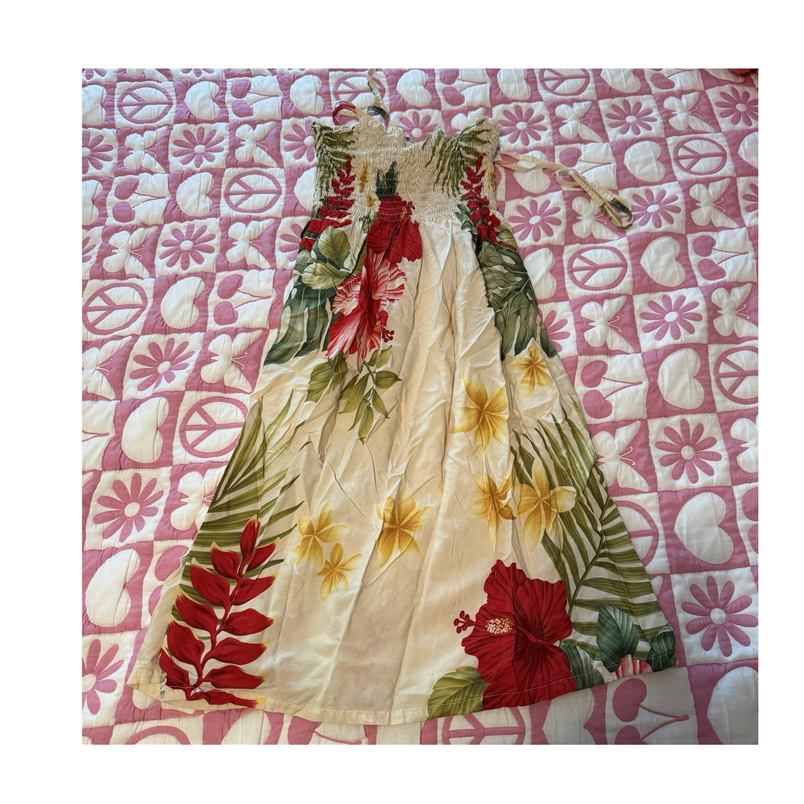 M D Fashion Hawaiian Floral Sun Dress Tie Strap M/L Vintage