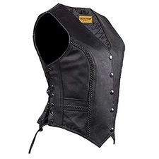  Womens Leather Motorcycle Vest for Riding W/Concealed Carry X-Large Black