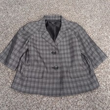 Talbots 8P Linen Blend Blazer Black White Grid 3/4 Sleeve Jacket Corpcore Biz