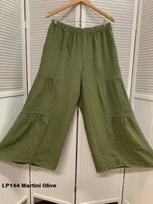 LP144 Martini Olive XLarge NWT Match Point Linen Pants Cha Wide Flax Flood Green
