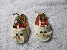 Vintage Felt Santa Claus Slippers Ornaments Japan Christmas package 4'' rare