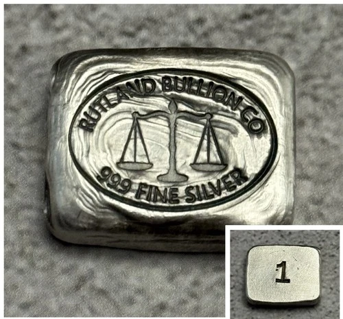 Rutland Bullion Co. 1 oz Hand Poured Silver Bar .999 Fine Silver