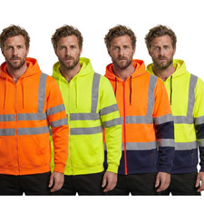 Hi Viz Vis High Visibility Long Sleeves Full Zip Up Hoodie Mens Safety Jumper