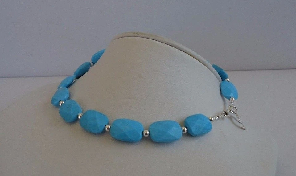 CUSTOM MADE ANKLET W/ 70 CT TUQUOISE GEMS / USA MADE /10''/ 925 sterling silver  - Image 3 of 4