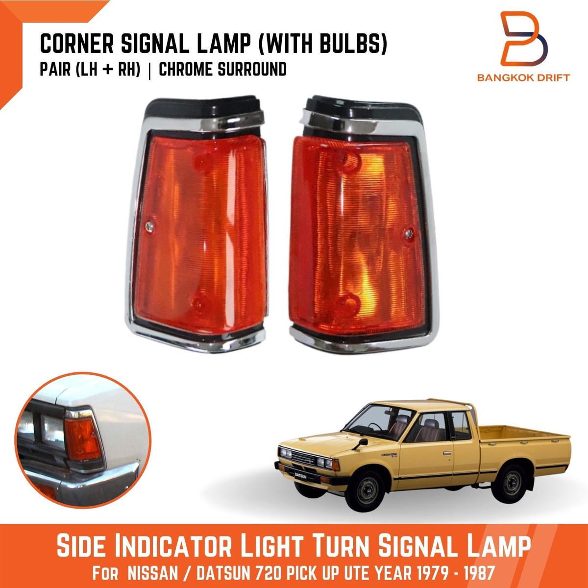 Chrome Front Corner Signal Lamp Light For Nissan Datsun 720 Pickup