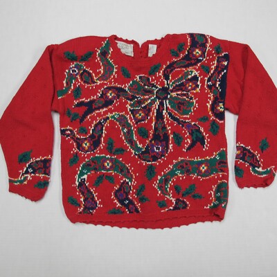 Vintage Northern Isles Sweater Womens Medium Holiday Floral Bow Abstract 80s