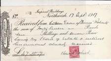 Received From Executors 1917 A Sum My Share Of Estate Stamp Receipt Ref 36066