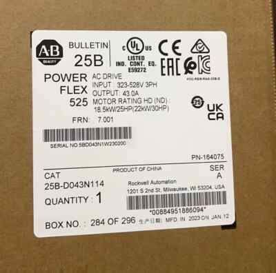 Allen Bradley 25B-D043N114 New  PowerFlex 525 22kW (30Hp) AC Drive 3PH