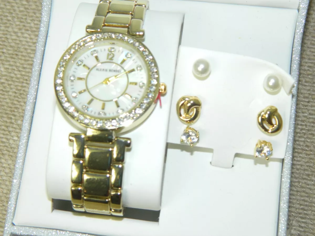 Alexis Bendel Watch and Earrings Gold Piece Boxed Watch Gift Set
