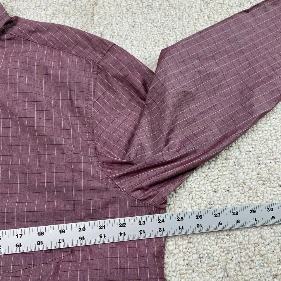 Camisa de vestir Haggar para hombre talla XLT granate a cuadros con botones ligera elástica carrera Foto 4 de 4