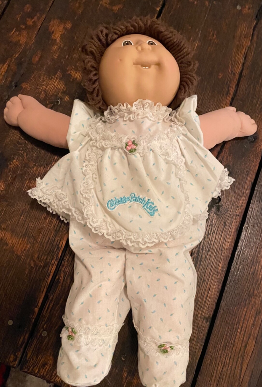 Vintage 1986 Cabbage Patch Doll Brown Ponytail Brown Eyes Two Teeth Dimples OK