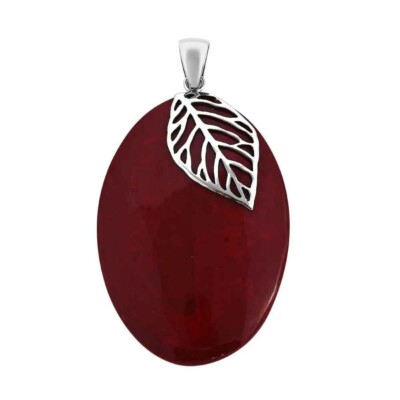 Sterling Silver Red Coral Leaf Pendant Sterling Silver Red Coral Leaf Pendant