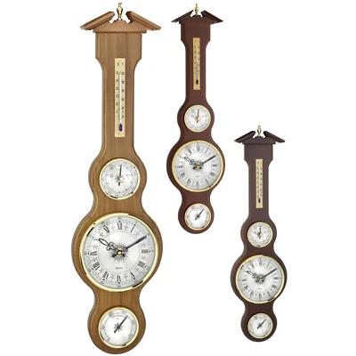 TFA 45.3004 Estación meteorológica de madera maciza analógica barómetro termómetro higrómetro reloj