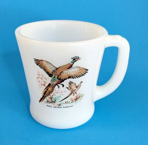 Vintage Fire King Ovenware Glass Ring-Necked Pheasant Coffee Cup Mug