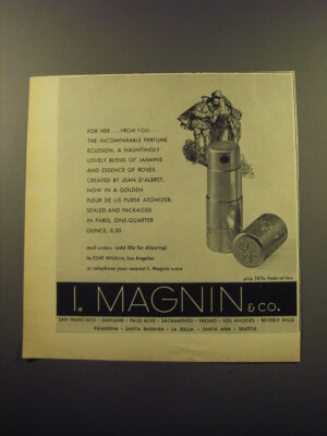 1959 I. Magnin & Co. Jean d'Albret Ecusson Perfume Ad - For her.. from you..