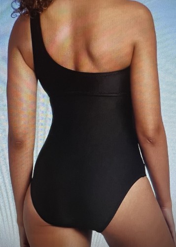 SHADE & SHORE Women's Black One Shoulder Mesh One Piece Swimsuit Swimwear Large - Picture 2 of 10