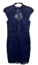 WINDSOR Navy Blue Lace Overlay Mini Dress Open Back