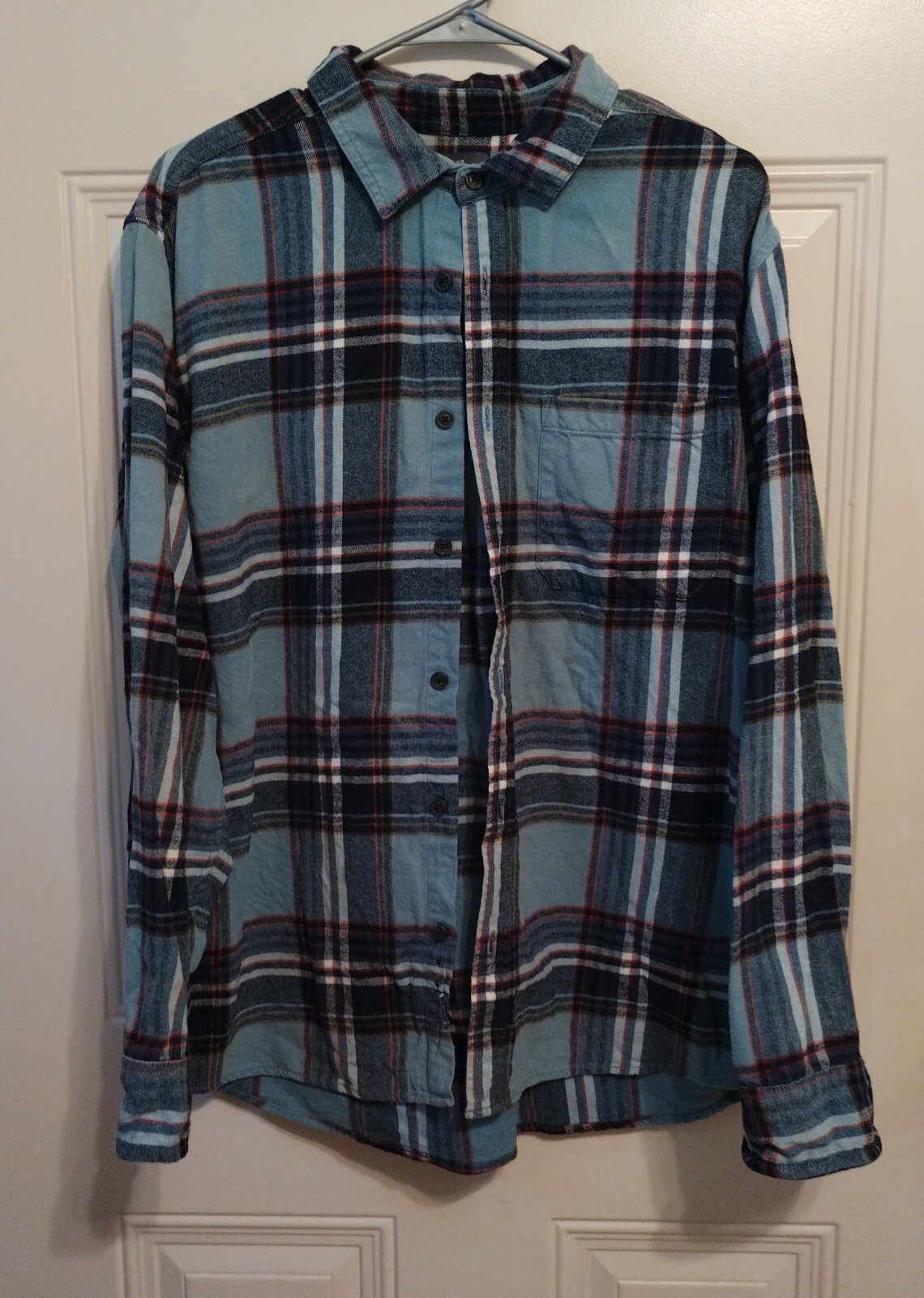 Eddie Bauer Button Up Shirt Shacket XL Preowned Flannel Plaid Blue B3