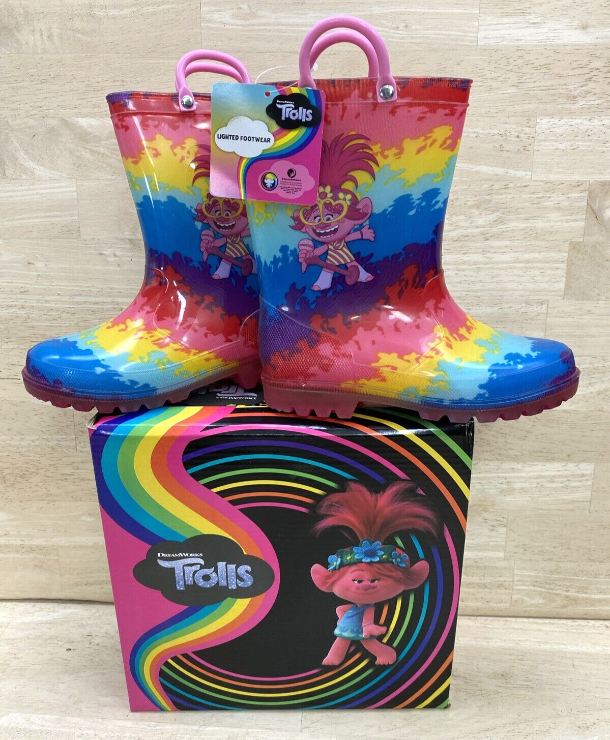 TROLLS Light Up Rain Boots Poppy Girls Kids Rainbow Size 11 DreamWorks-image