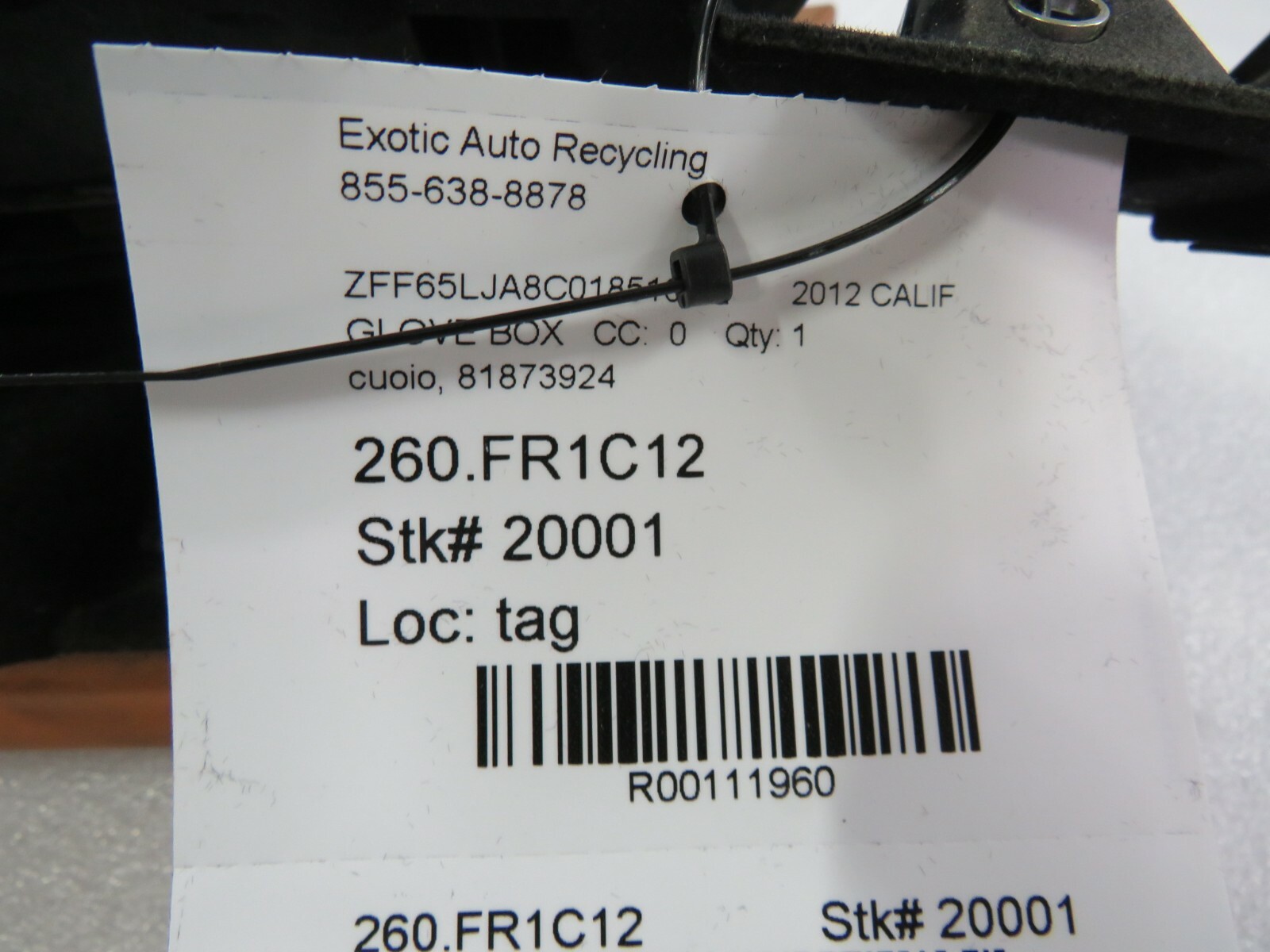 Ferrari California, Glove Box Door, Cuoio, Used, P/N 81873924
