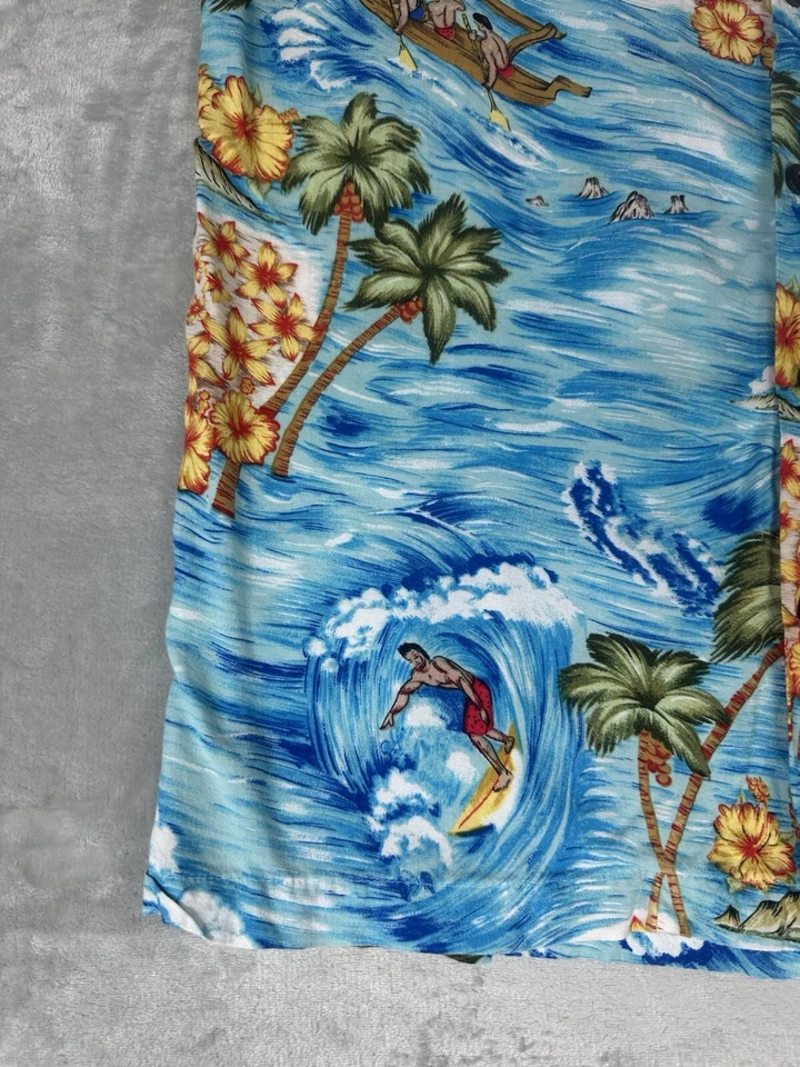 Vintage Ocean Current Hawaiian Shirt Mens M Hula Girl Surfer Beach Floral Rayon - Image 3 of 4