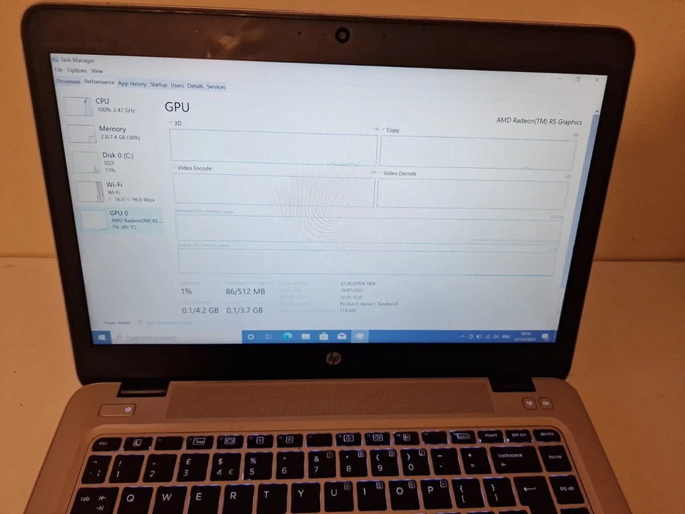 HP EliteBook 745 G4 AMD A10 Quad Core 8GB Ram 256GB SSD Windows 10 Laptop - Image 4 of 4