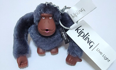New With Tag KIPLING Live Light  Monkey Keychain - Foggy Grey ( PIERCE )