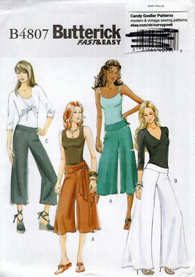 Butterick B4807 Wide Leg Pants, Capris & Gauchos w Sash Sz 14-20 UNCUT Pattern