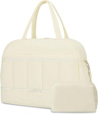 Travel Duffle bag for Women,Weekender Overnight Bags with Shoe Compartme Beige