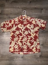 Pierre Cardin Mens Red Hawaiian Button Up Short Sleeve Shirt Size Large