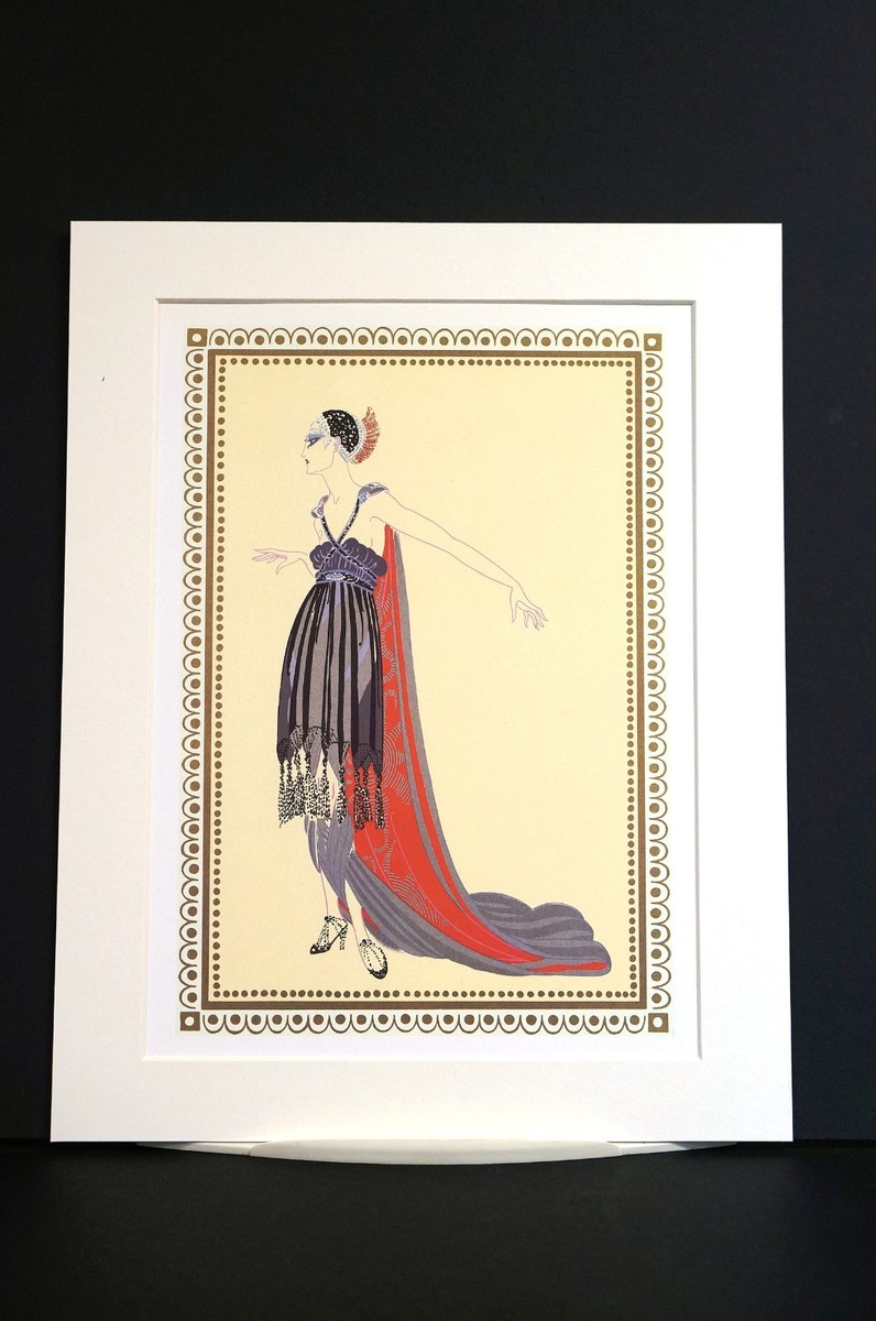 ERTE アートプレート 女性イラスト Erte 1982 - VAMPS - SEDUCTRESS - Purple Dress Tassels - Art Deco