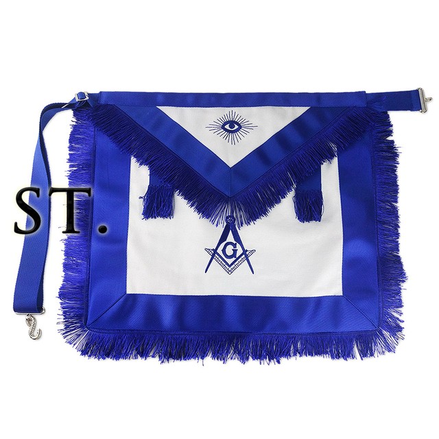 Masonic Blue Lodge Master Cotton Fabric Tassels Apron Hand Embroidered