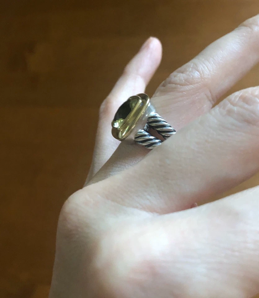 David Yurman 11mm Albion 18K And Sterling Silver Citrine Green Ring - Imagem 4 de 4