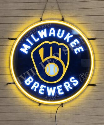 Milwaukee Brewers Baseball 24''x24'' Vivid LED Neon Sign Light Lamp With Dimmer
