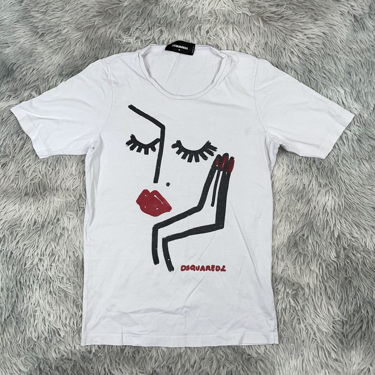 DSQUARED2 Women's Abstract Face Art Print Round Neck Off DSQUARED2 Women's Abstract Face Art Print Round Neck Off
