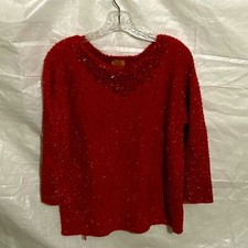 RUBY RD red shimmer beaded scoop neck sweater PM