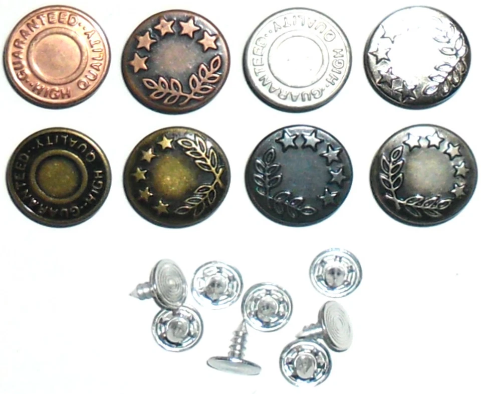 TOP QUALITY JEAN BUTTONS 17MM NO SEW HAMMER ON, CHOOSE COLOUR & QUANTITY