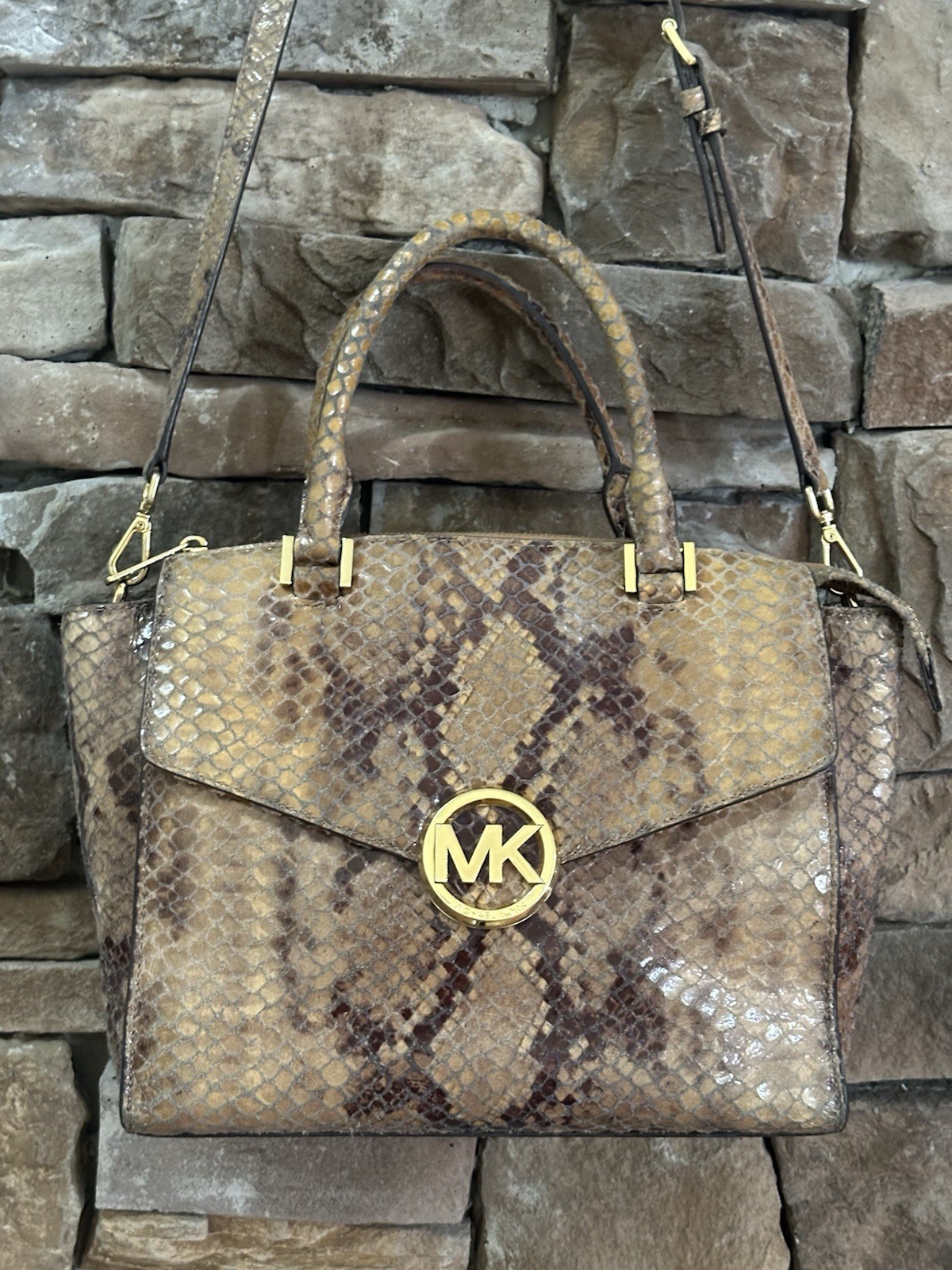 Michael Kors Hudson Python Sand Brown Embossed Le… - image 2