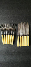 12pc Cutlery Set for 6: 6 Forks & 6 Knives, Cream Ribbed Handles