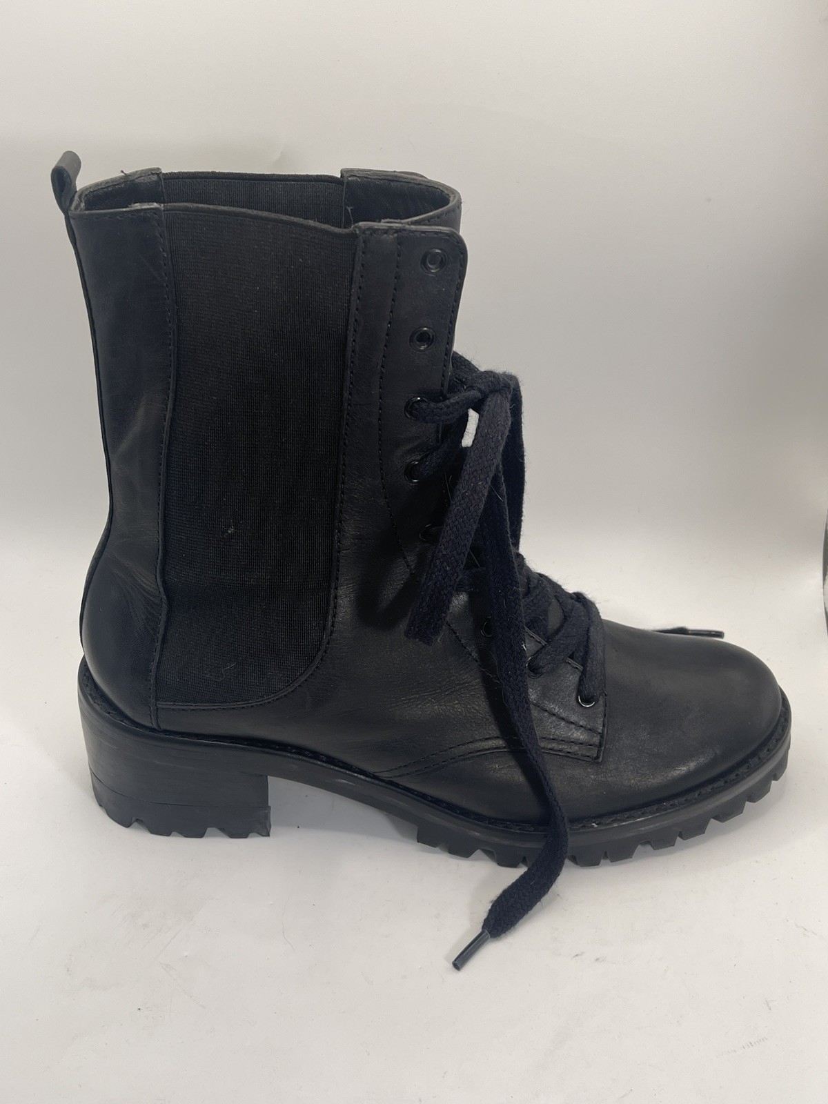 SAOLA Stivali da combattimento Schutz Maurissa neri in pelle suola a strappo stringati con tacco donna taglia 8B