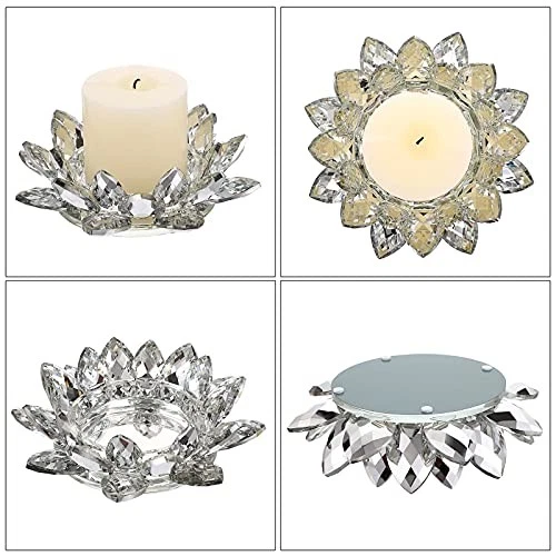 Candelabro de cristal flor de loto para vela de pilar de hasta 3", transparente Foto 4 de 4