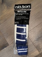 Vtg Nelson Athletic Tube Socks OVER THE CALF Large Royal Blue Stripe  Sweatband