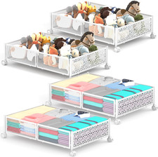 Rolling Under Bed Storage Containers, 4 Pack Foldable Metal, 60L Capacity