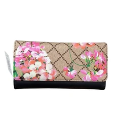 AR New York Wallet Womens Tan Floral Black with Optional Wristlet Strap