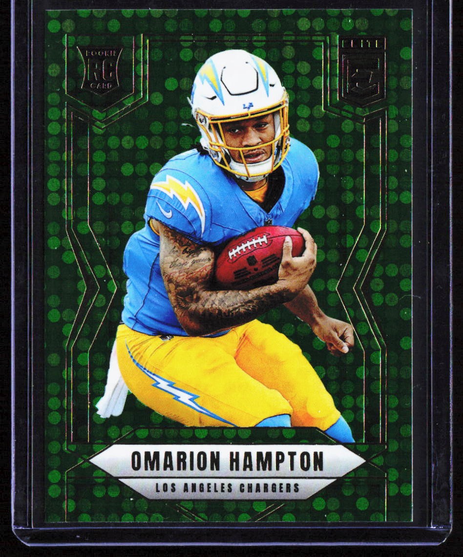 Omarion Hampton 2025 Donruss Elite #132 Green Disco RC Los Angeles Chargers