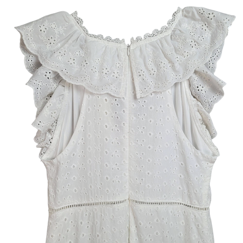 Francescas Blue Rain Eyelet Lace Dress L White Mid Flutter Coquette Cottagecore - Picture 13 of 15